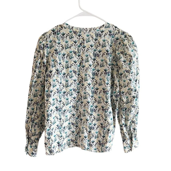 Loft Outlet Floral Button Down Slight Puff Sleeve Cotton Top Size Small Petite - Picture 6 of 7